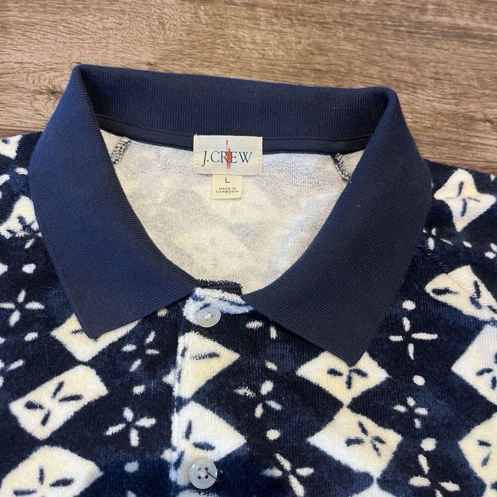 J Crew Shirt Mens L oarsman Textured Terry Cloth Toweling Polo AOP Geometric - Picture 2 of 11
